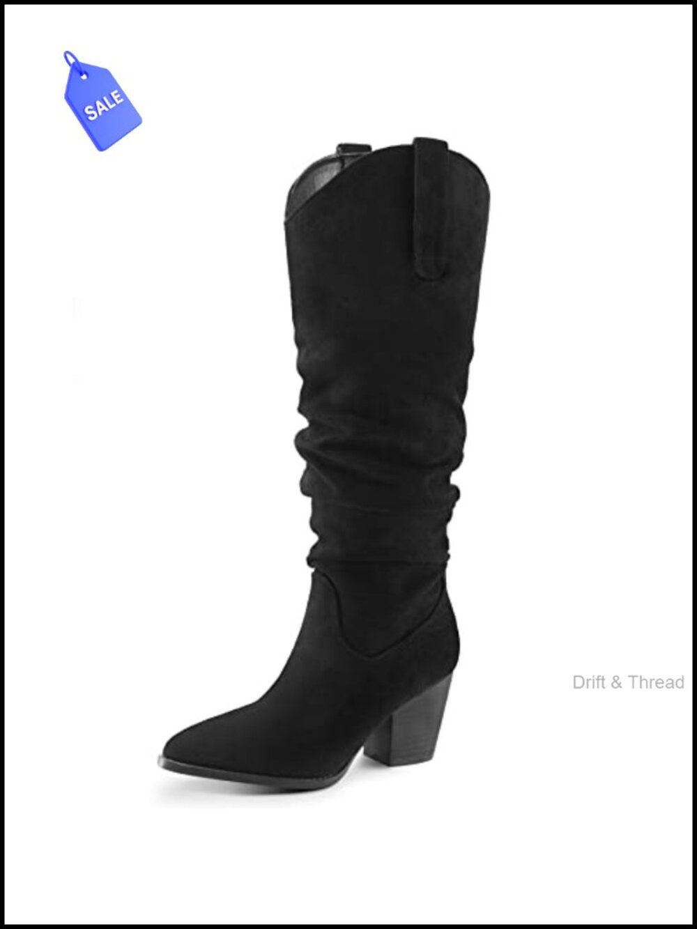 Women's Knee High Boots Slouchy Pointed Toe Western Cowboy Boots Faux Suede